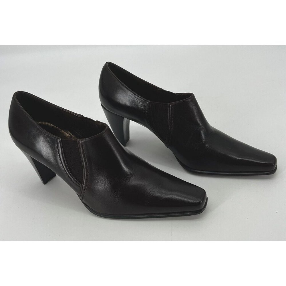 Stuart Weitzman Shoes Brown Leather Slip On Cone Heel Womens Sz 8 W Square Toe
